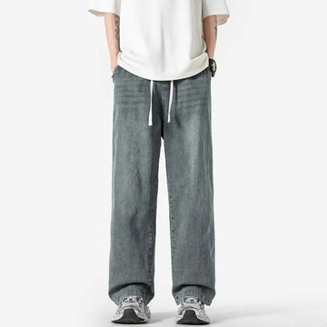 Riolio Summer Baggy Jeans Men Fashion Casual Straight Jeans Men Streetwear Hip-hop Loose Drawstring Vintage Jeans Mens Denim Trousers